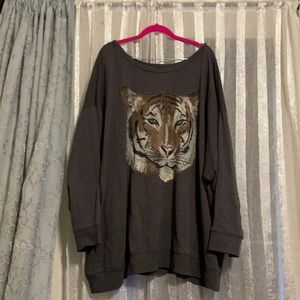 Torrid size 5 gray tiger sweatshirt with embroidery detail
